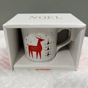 Le Creuset White Reindeer Stag Mug Cup NIB coffee tea holiday Noel